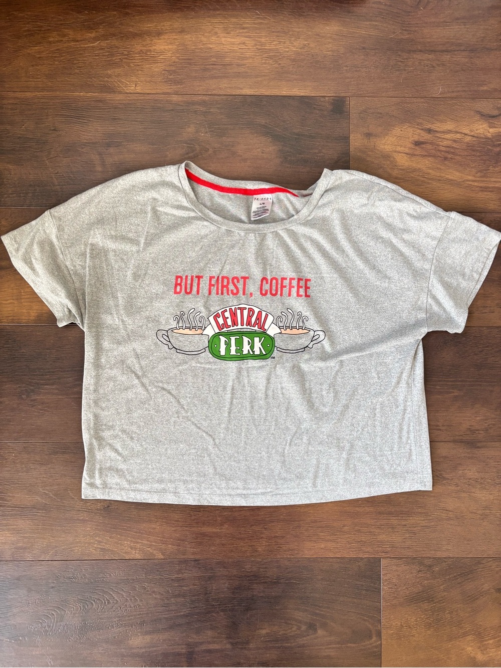 Friends Central Perk But First Coffee Crop Tee L
